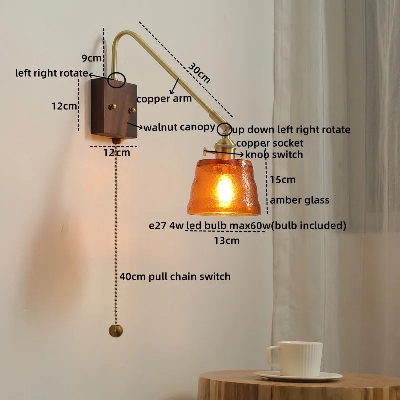Axyaa LED Wall Lamps: Modern Style for Bedroom, Bathroom, Living Room, Walnut Copper Fixtures
