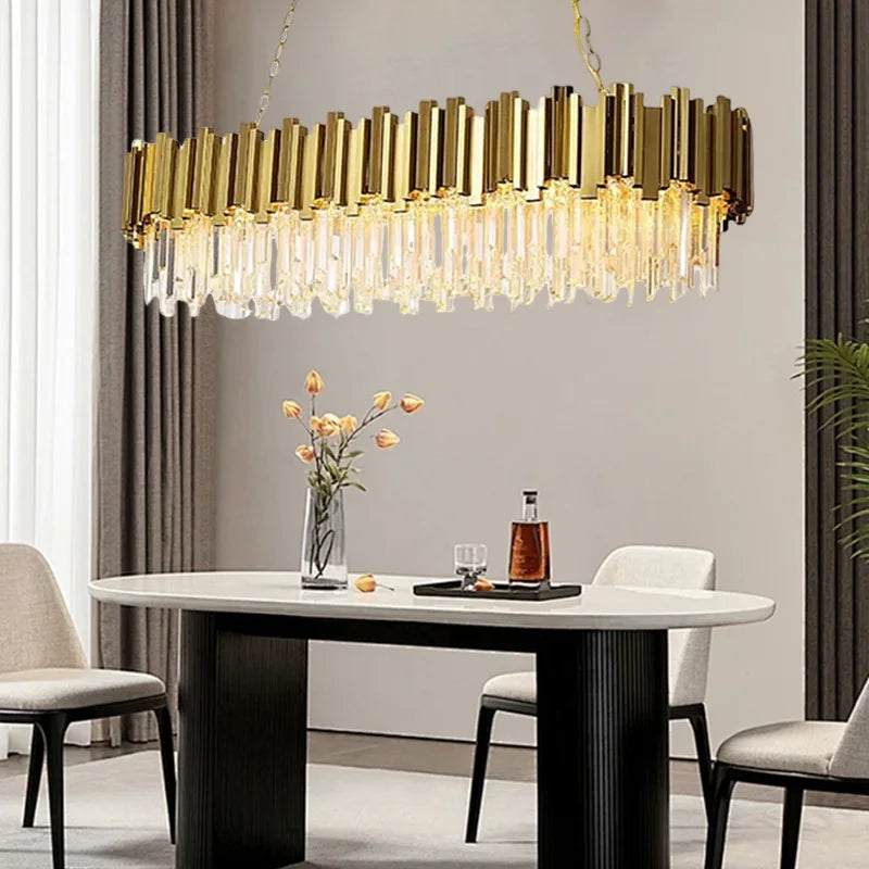 Axyaa Shiny Gold Crystal Chandelier LED Pendant Lights - Modern Luxury Living Room Decor