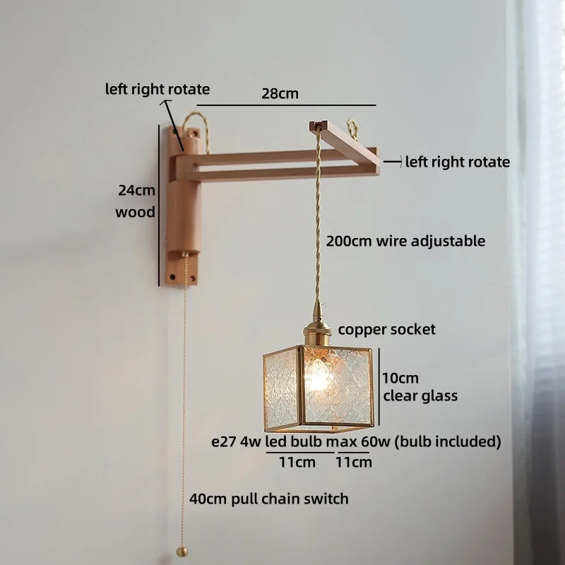Axyaa Wabi Sabi LED Wall Light Mirror Glass Wood Modern Nordic Bedside Lamp