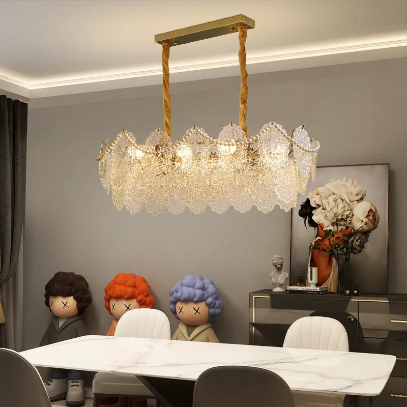 Axyaa Clear Glass LED Chandelier: Modern French Style Luxury Ceiling Fixture