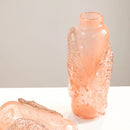 Axyaa Pink Glass Vase with Irregular Ice Cubes Relief, Home Decor Flowerpot