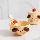 Axyaa Cartoon Pink Pig Yellow Dog Ceramic Noodle Bowl with Spoon