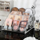 Clear Acrylic Makeup Organizer Rack by Axyaa - Cosmetic Storage Stand for Eyeshadow, Lipstick, Powder