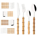 Axyaa Stainless Steel Bamboo Root Handle Cutlery Set for Kitchen Tableware