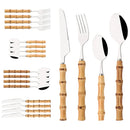 Axyaa Stainless Steel Bamboo Root Handle Cutlery Set for Kitchen Tableware