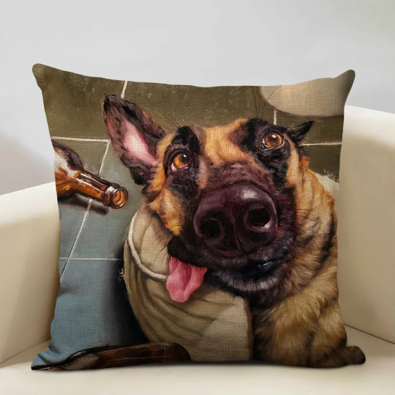 Axyaa Bullfighting Dog Cushion Cover - 45x45cm Linen Pillowcase for Home Decor
