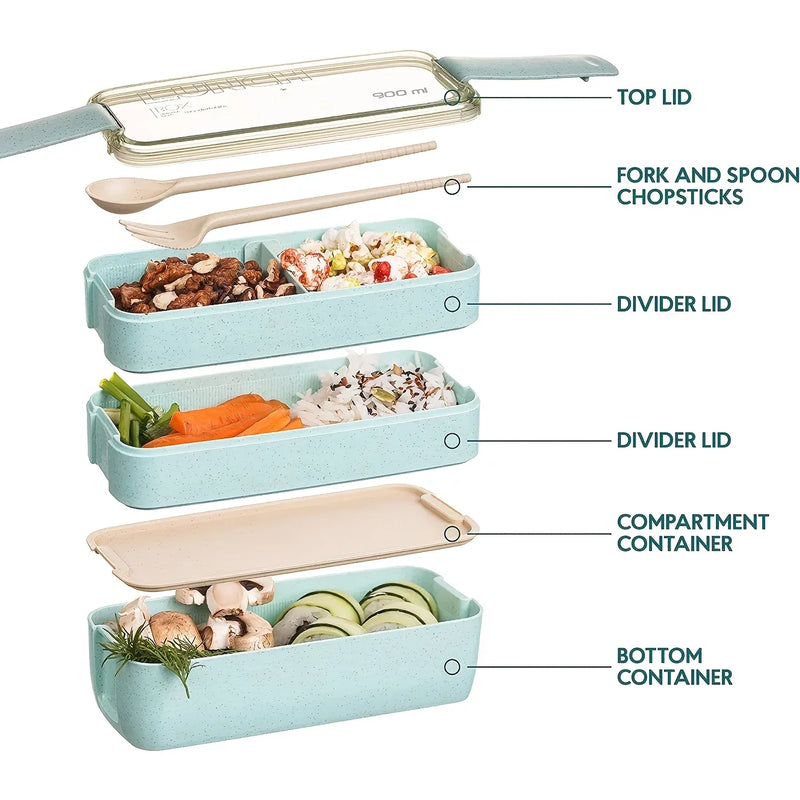 Axyaa 3-Layer Healthy Material Kids Bento Box with Handle, 900ML