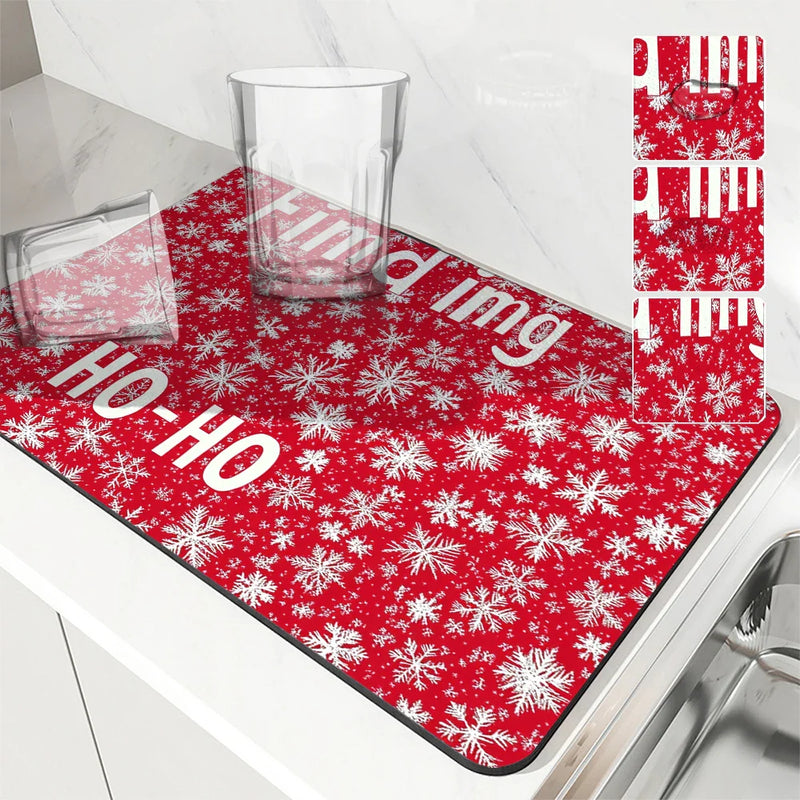 Axyaa Christmas Polka Absorbent Kitchen Mat, Antiskid & Quick Dry Dish Drying Pad