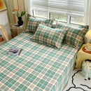 Axyaa Green Check Raw Cotton Double Bed Sheets Set Queen/King Flat Top Full Cover