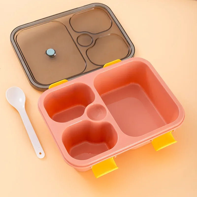 Axyaa 3-Grid Bento Box with Spoon | Microwaveable Lunch Container & Tableware