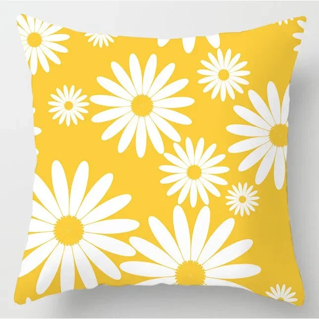 Axyaa Yellow Flower Print Cushion Cover for Home Sofa Decoration