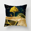 Axyaa Black Gold Elk Tree Bird Butterfly Printed Pillowcase for Living Room Home