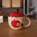 Axyaa Apple Ceramic Mug with Lid, Spoon - 400ml Capacity
