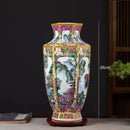 Axyaa Hexagonal Ceramic Flower Bird Vase Colorful Enamel Antique Home Decor