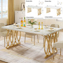 Axyaa 63-Inch Rectangular Faux Marble Dining Table, Modern White Kitchen Table for 4-6