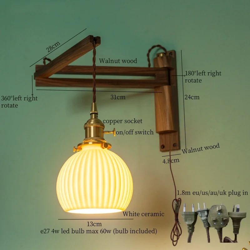 Axyaa White Ceramic LED Wall Sconce with Wood and Copper Finish