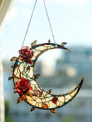 Axyaa Moon & Red Rose Flower Window Hanging Ornaments Suncatcher Floral Decor