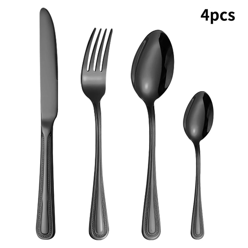 Axyaa 24-piece Stainless Steel Black Tableware Set - Knife, Fork, Spoon
