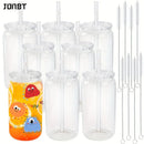 Axyaa 16oz Plastic Cups with Lid & Straw Set, Straw Brush Included for Juice, Coffee