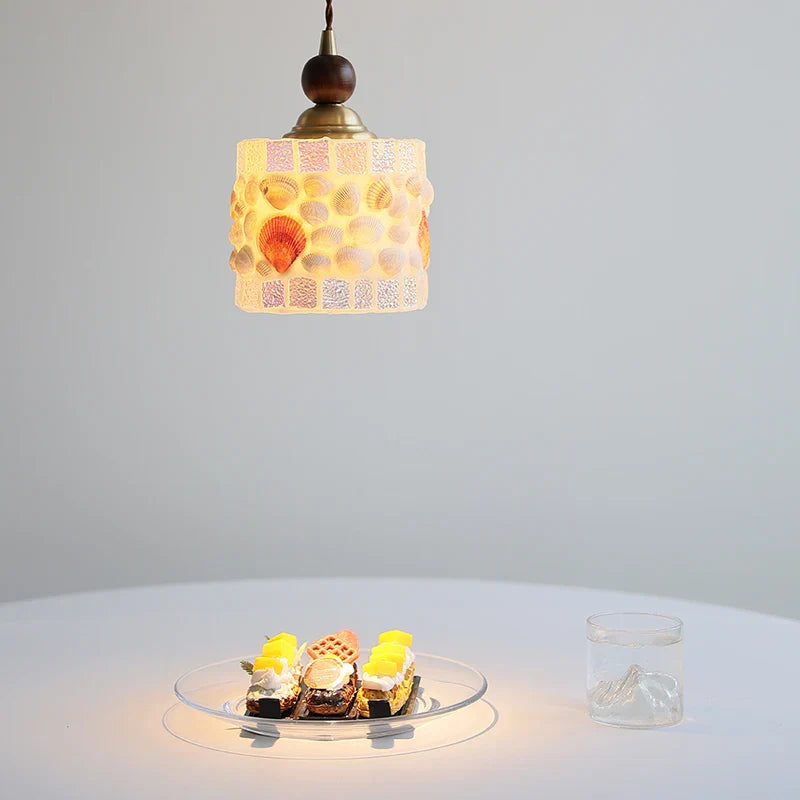 Axyaa Shell Glass LED Pendant Light: Modern Nordic Hanging Fixture for Home Decor