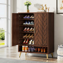 Axyaa 6-Tier Walnut Shoe Storage Cabinet with Doors and Adjustable Shelves