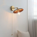 Axyaa Nordic LED Wall Sconce Walnut Wood Copper Pull Chain Switch Lamp