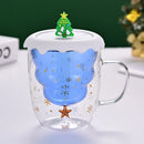 Axyaa 300ml Christmas Double Wall Glass Cup with Silicone Lid