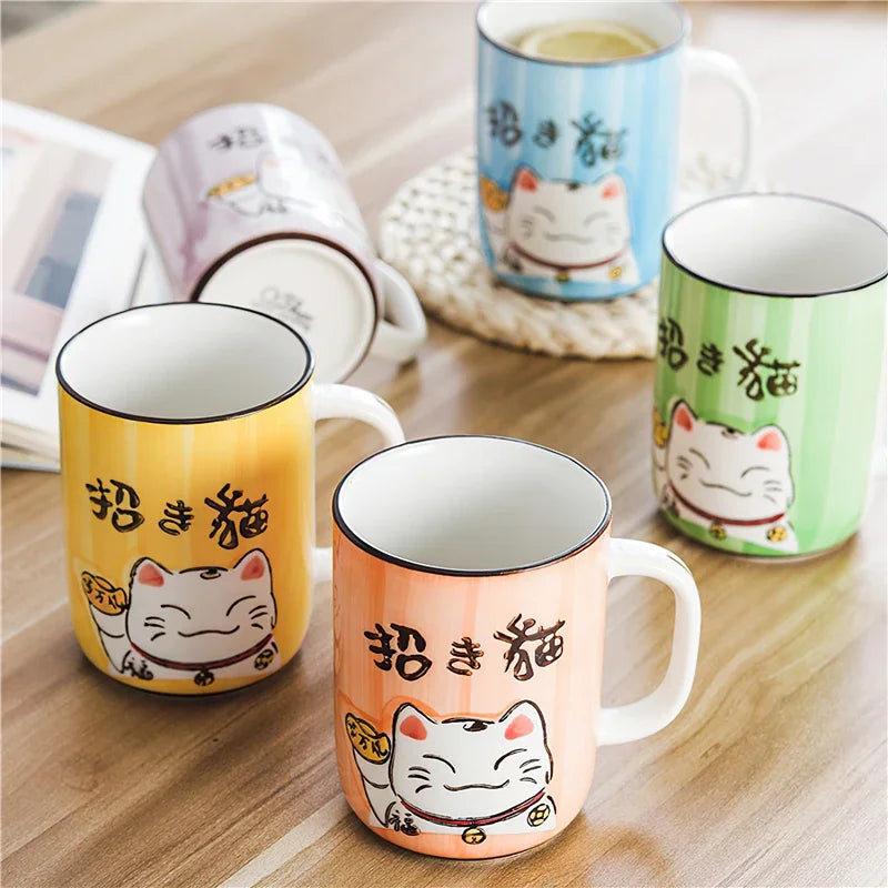 Axya Lucky Cat Ceramic Mug 400ML - Home Office Drinkware Tea Cup
