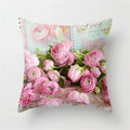 Axyaa Pink Flower Pattern Decorative Cushion Cover for Sofa Pillows - Polyester Material