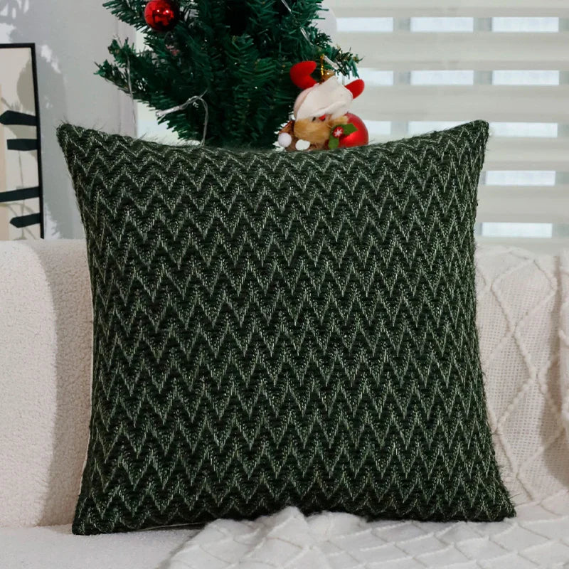 Axyaa Retro Green Geometric Wave Cushion Cover 45x45cm - Christmas Home Decoration