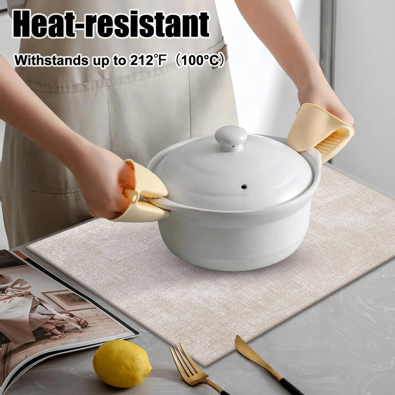 Axyaa Heat Resistant Leather Placemats - Waterproof Non-slip Kitchen Table Mats