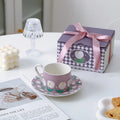 Axyaa Hand-painted Tulip Ceramic Coffee Mug Set for Drinks & Breakfast