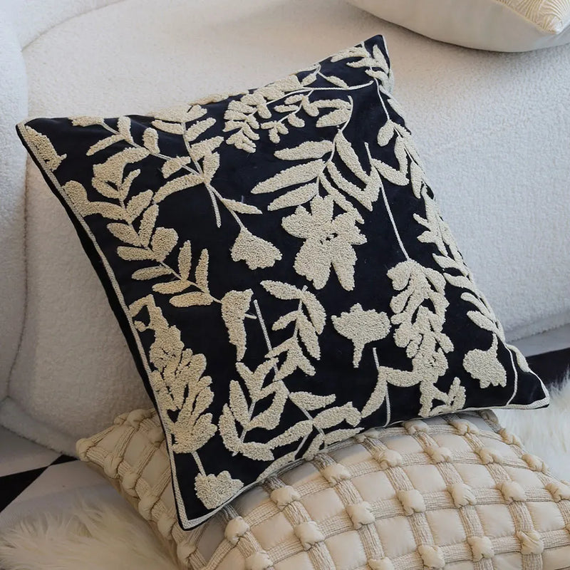 Nordic Floral Embroidery Pillow Cover 45x45, Axyaa Home Decor