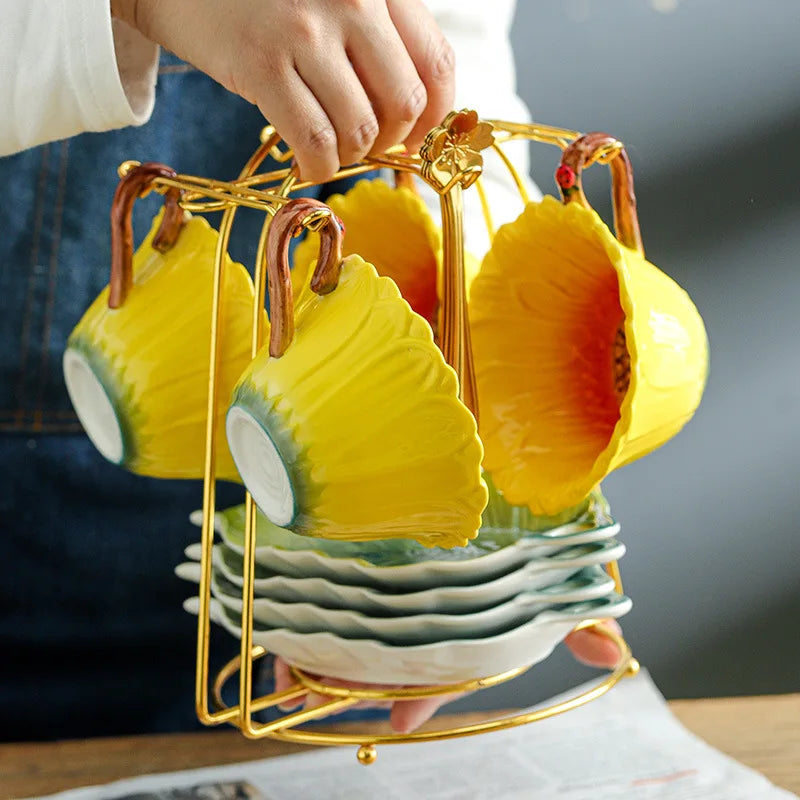 Axya Sunflower Tea Set with Embossed Flowers for Afternoon Tea