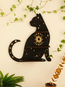 Axyaa Moon Phase Black Cat Wall Shelf for Crystals, Oils & Decor - Gothic Home Display Stand