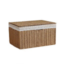 Axyaa Rattan Weave Storage Bin with Plaid Lining and Handle.