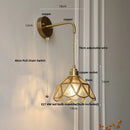 Axyaa Tiffany Glass Pull Chain Wall Sconce LED Lamp - Adjustable Bedroom Mirror Light