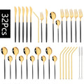 Axyaa Red Gold Stainless Steel Cutlery Set - 32pcs Flatware Tableware