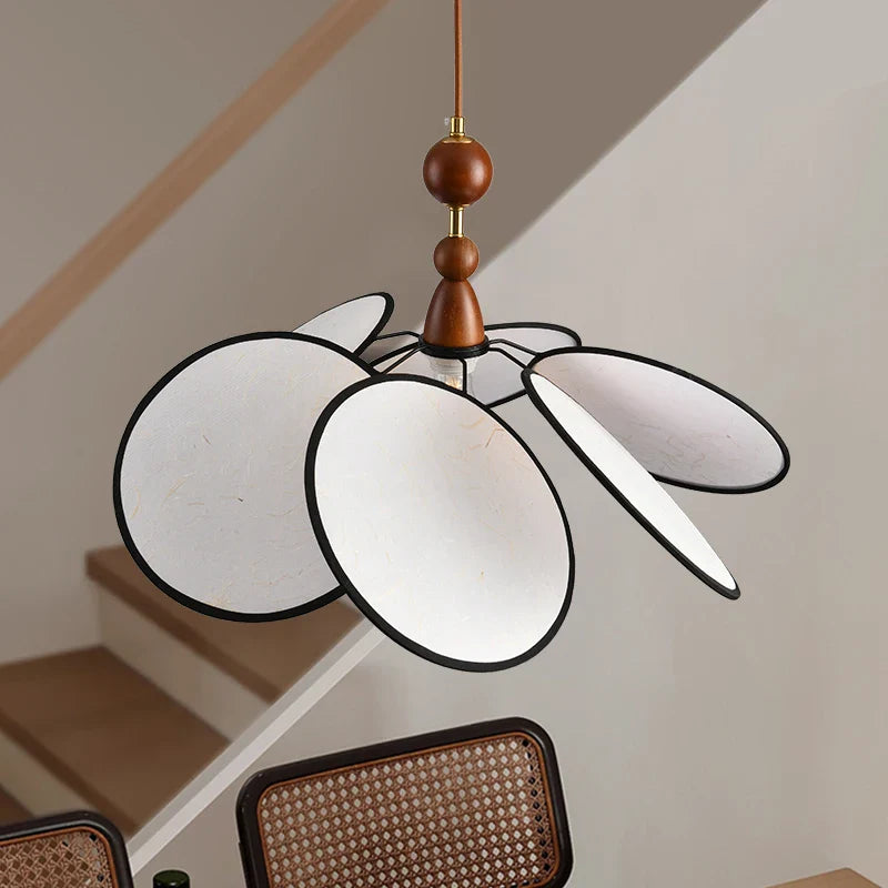Axyaa Retro Petal Fabric Chandeliers - Elegant Wood Pendant Lights for Home Decor