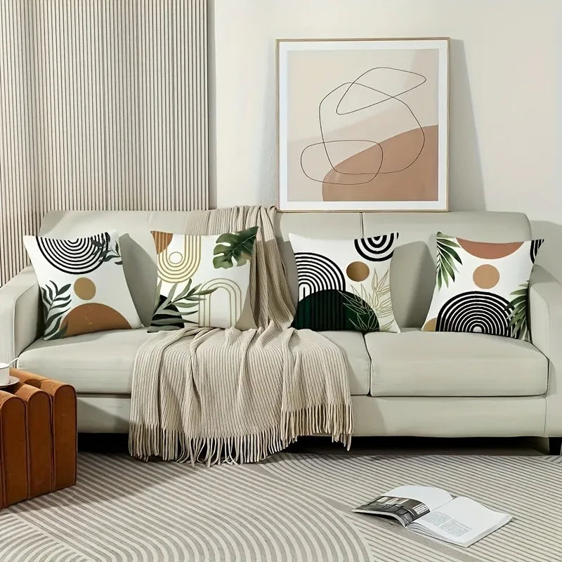 Axyaa Line Leaf Print Pillowcase for Bohemian Home Decoration
