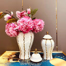 Axyaa Gold Plaid Ceramic General Jar with Lid - Home Decor Vase & Storage Jar