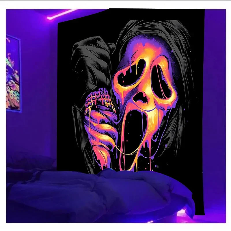 Axyaa Glowing Mushroom Tapestry: UV Light Psychedelic Home Decor & Tarot Art