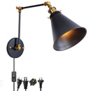 Axyaa Retro LED Wall Sconce Swing Arm Lamp, Black Industrial Vintage Iron Design