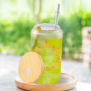 Axyaa 16oz Frosted Straw Water Bottle Bamboo Lid Iced Coffee Cup Reusable Drinkware