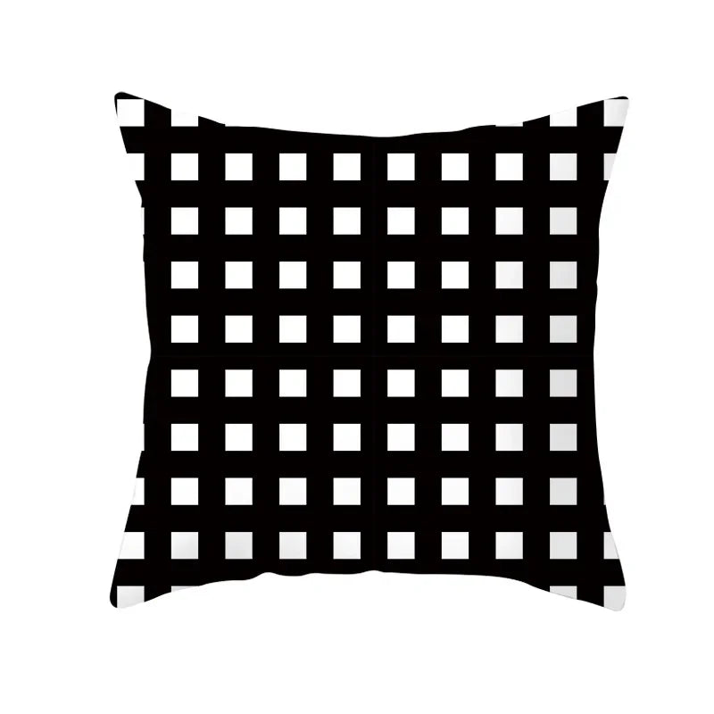 Axyaa Black & White Plaid Wave Stripe Checkerboard Print Throw Pillow Case
