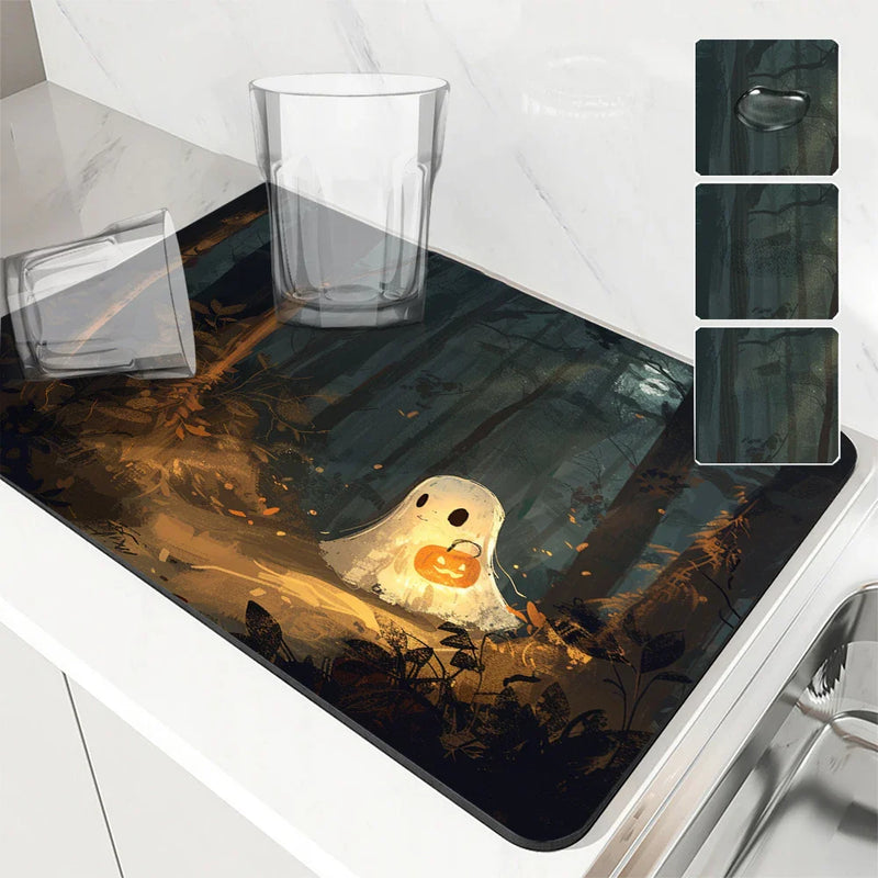 Axyaa Halloween Ghost Kitchen Absorbent Mat - Antiskid & Quick Drying Dish Mat