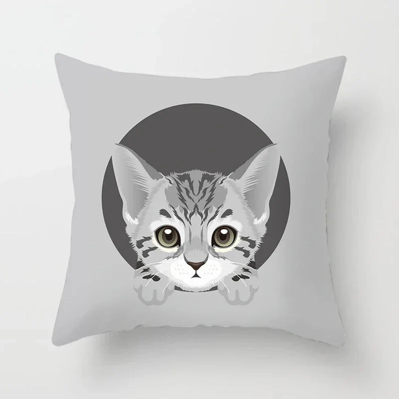 Axyaa Cute Cat Round Head Cushion Cover 45x45cm Polyester Pillowcase Square
