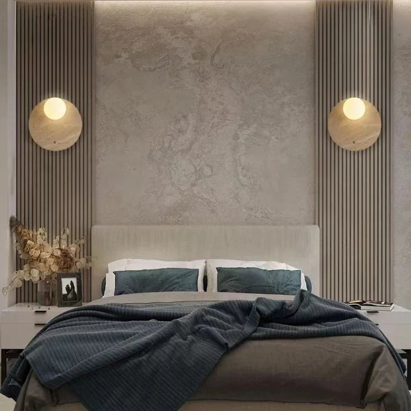Axyaa Travertine Stone Sconce Lamp with Glass Ball G9