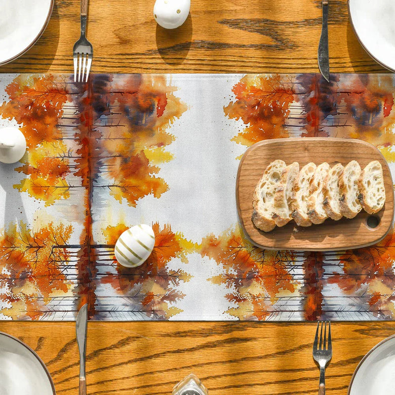 Axyaa Autumn Tree Lake Table Runner for Kitchen Dining Decor
