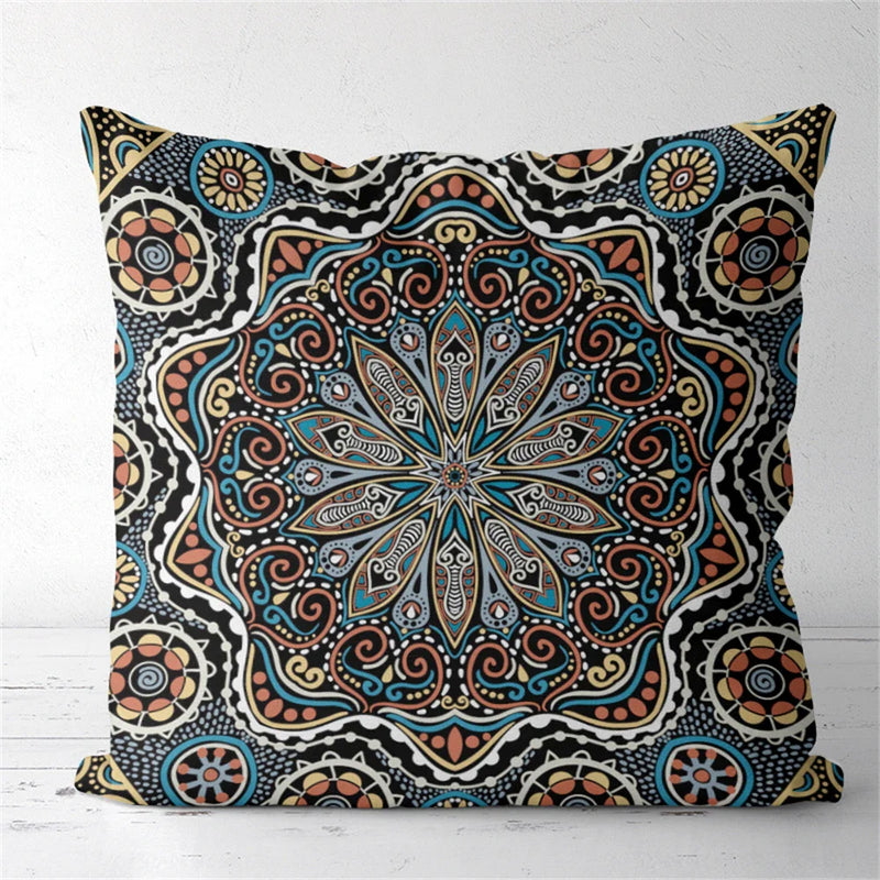 Axyaa Tan Chen Pattern Flower Cushion Cover for Home Decor